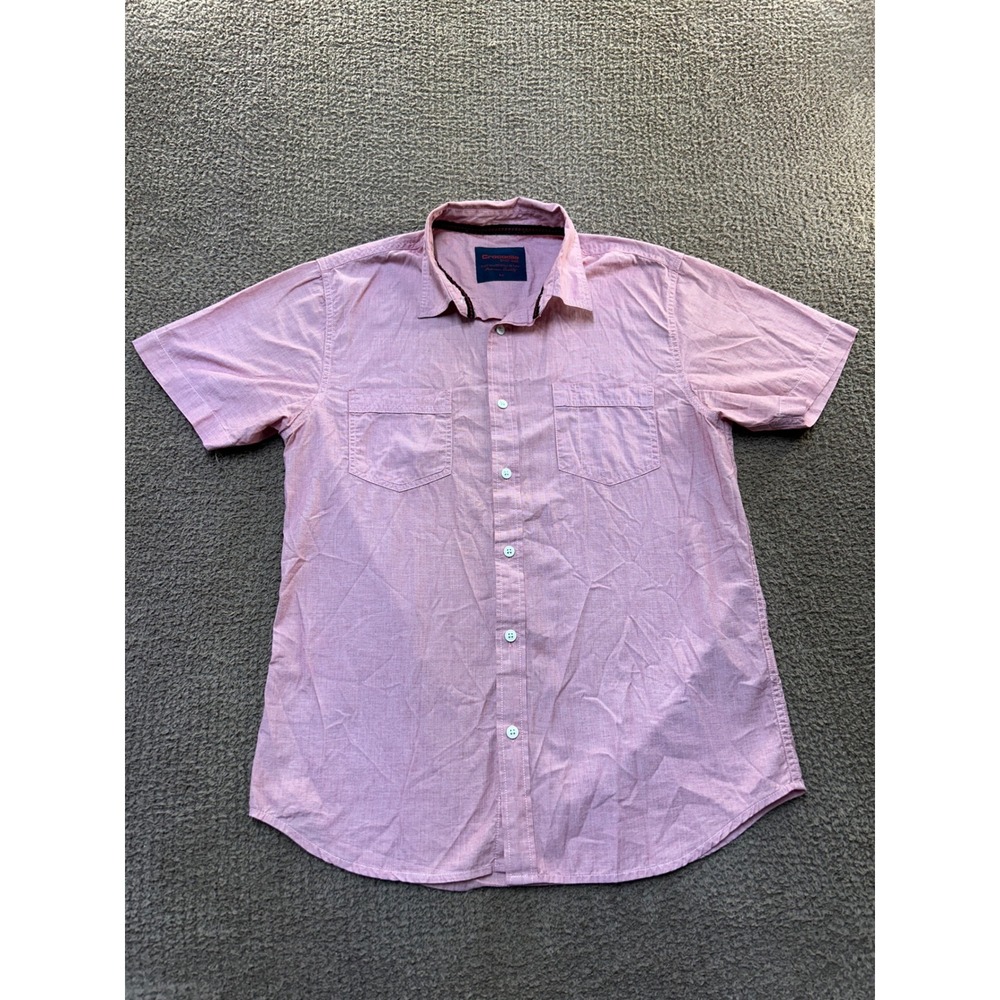 Crocodile Mens Pink Short Sleeve Button Down Shirt Cotton Size M Dual Pockets